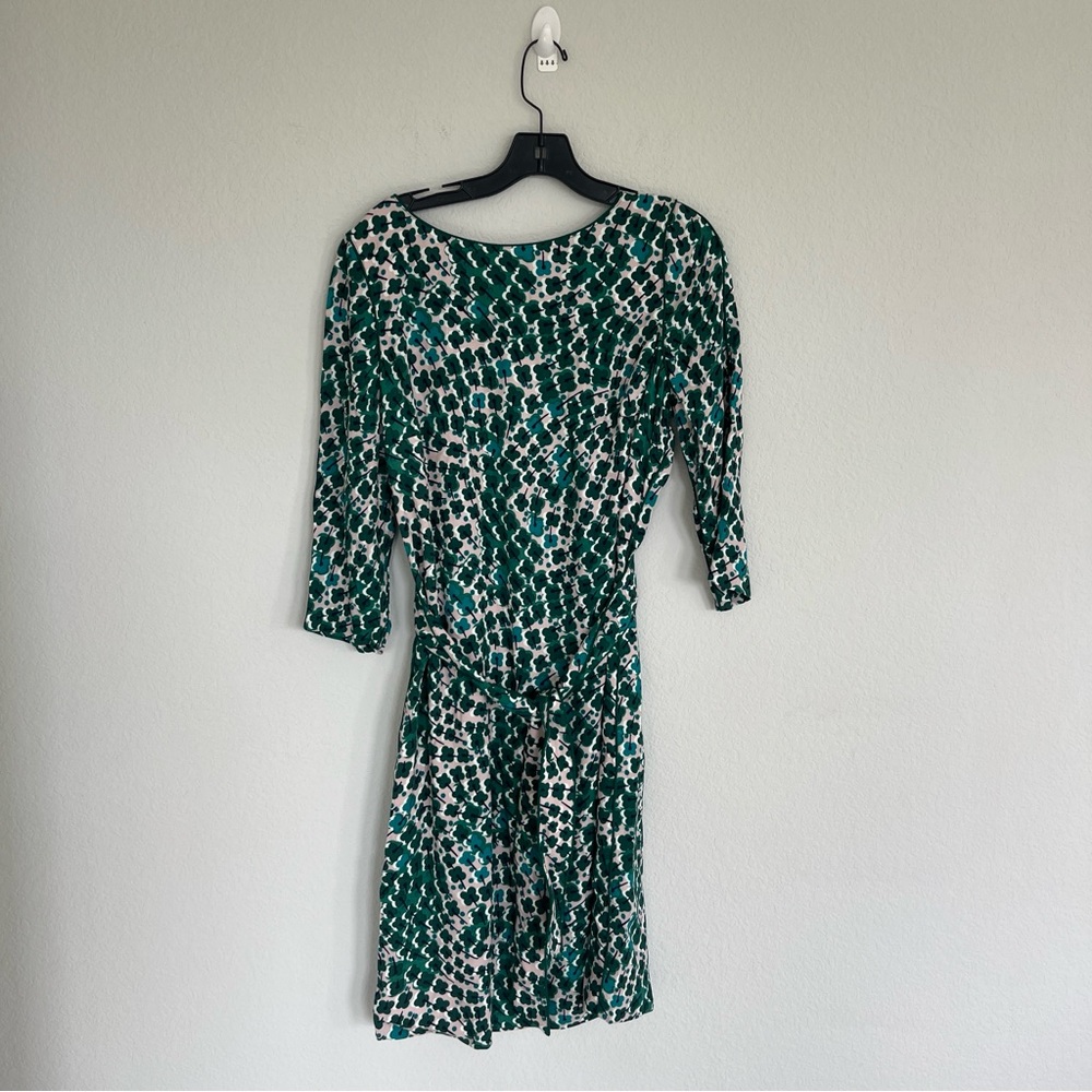 Boden Kelly Jersey Tie Waist Green Floral Dress Size 10 Long